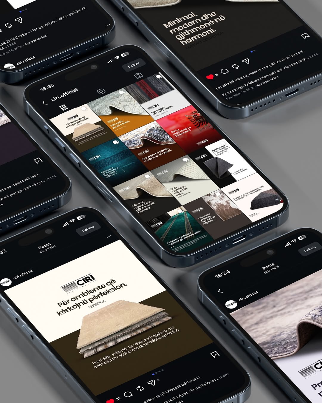 Ciri Instagram feed shown across multiple phones