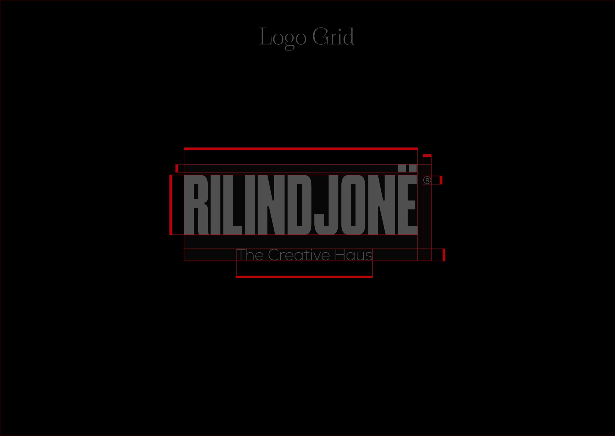 Logo Grid — RILINDJONË and The Creative Haus with construction lines on black