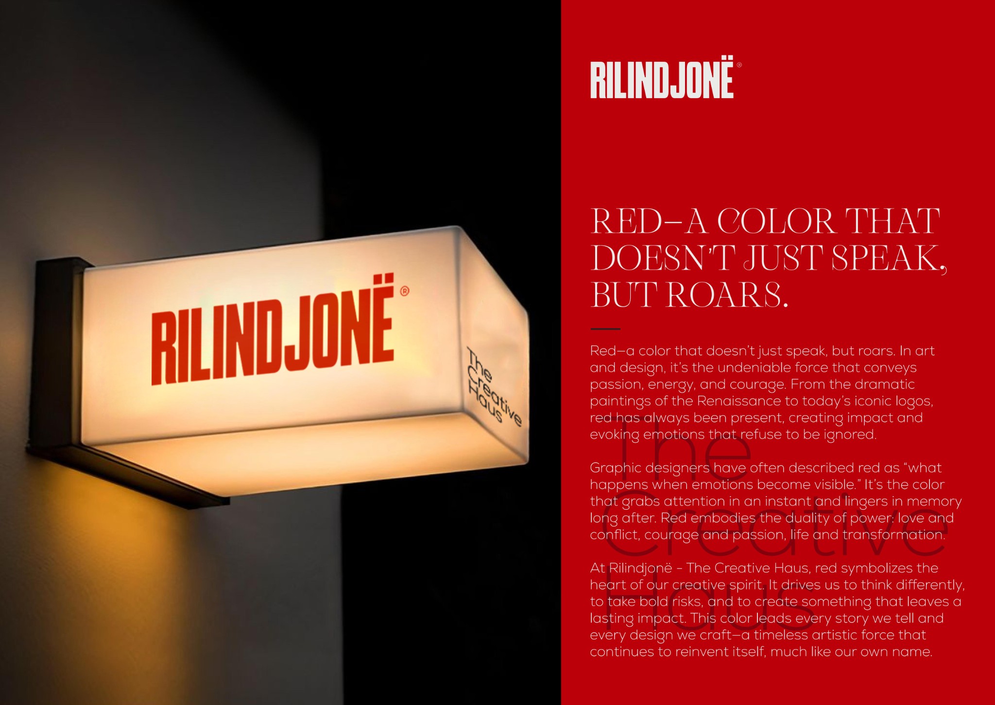 Illuminated RILINDJONË sign — Red: a color that doesn't just speak, but roars